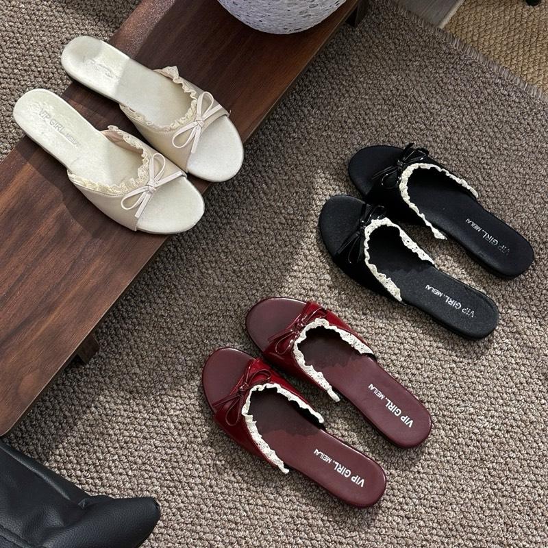 Dép nữ quai nơ viền ren đế bệt T825 mã....