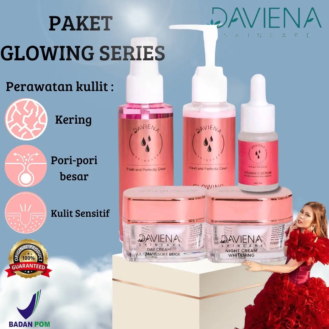 (OFFICIAL) PAKET LENGKAP GLOWING SERIES DAVIENA SKINCARE Mencerahkan Wajah Niacinamide  Hyaluronic Lactic Pelembab Kusam Membersihkan Muka Pencerah