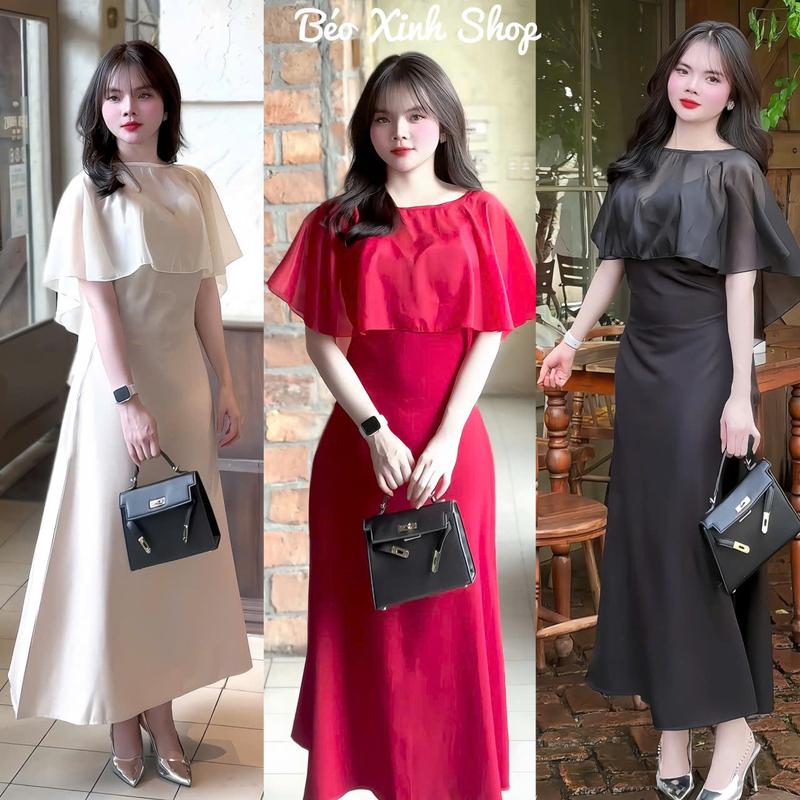 Váy Dự Tiệc Nữ 2 Dây Kèm Áo Choàng Voan Có Mút Ngực Vải Cotton Lạnh Cao Cấp Thanh Lịch Bigsize Từ 40 - 90Kg Thời Trang Nữ Béo Xinh Shop - A.1563