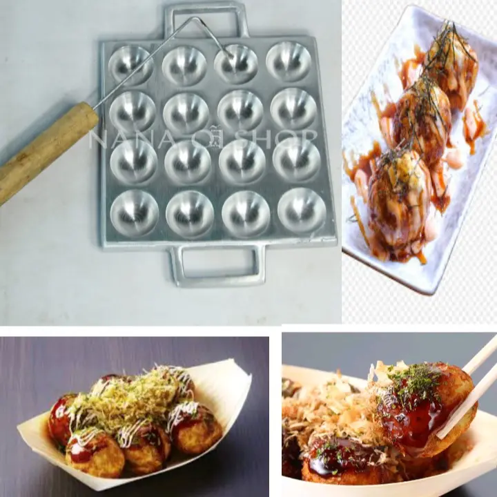 Cetakan Kue Takoyaki mini 16 Lubang/Cetakan Takoyaki Bola Telur Puyuh Goreng Bulat Isi 16 Lubang aluminium kitchenware 1