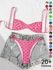 Conjunto de dos piezas para mujer, conjunto de bikini con estampado floral, conjunto de traje de baño chic y casual para vacaciones en la playa, ropa de verano para damas