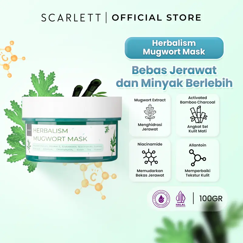 Scarlett Whitening - Herbalism Mugwort Mask Berjerawat Mencerahkan Wajah Mengatasi Kulit Muka Berminyak 2