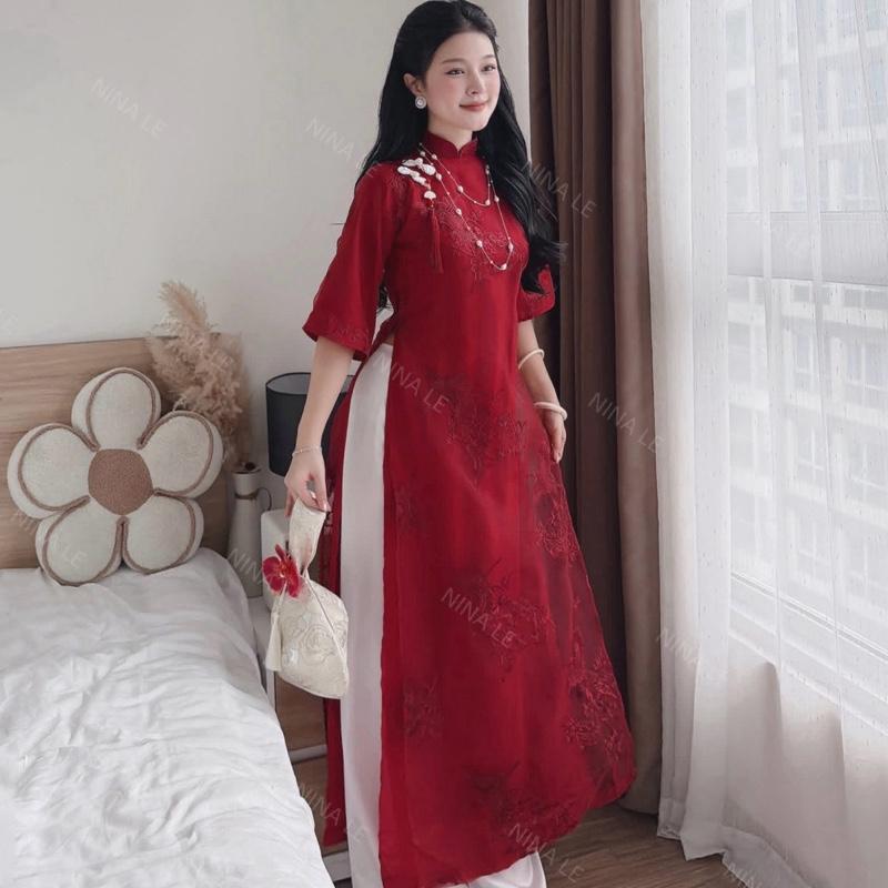 Áo Dài Cách Tân Hạc Vũ A130 Áo Dài Tơ Thêu 4 Tà Phối Nút Tàu Phối Dây Tua Rua Mặc Lễ Tết Lễ Chùa Ăn Cưới - Akara Closet | BigBuy360 - bigbuy360.vn