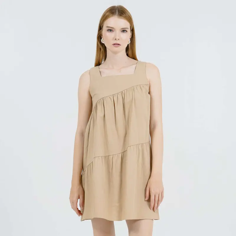 This Is April Mini Dress Simple Wanita Tanpa Lengan Luna Dress Khaki & Black 6