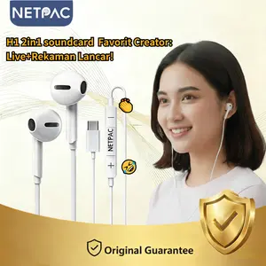 NETPAC Soundcard Karaoke Live Stream Hi-Res Audio - Earphones Headset Kartu Suara Wired & Bluetooth 2in1 dengan Mikrofon In-Ear & Rekaman HD untuk HP PC