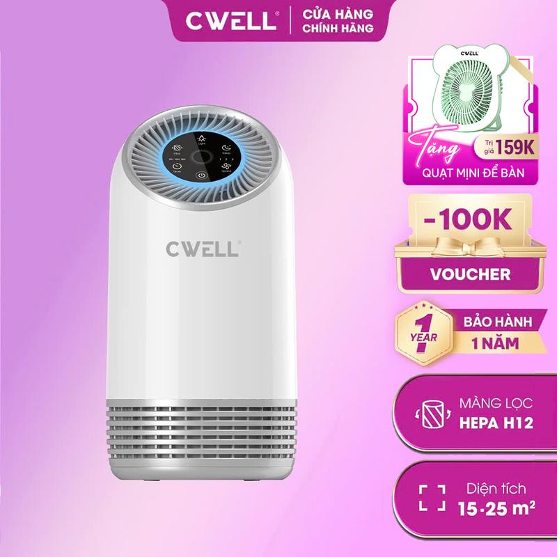 Máy lọc không khí CWELL Air Purifier AP01 bộ lọc HEPA H12 3 lớp loại bỏ 99,9% bụi mịn 3 cấp độ gió êm ái hẹn giờ tuỳ chỉnh phòng 25m2 - BH 12 tháng