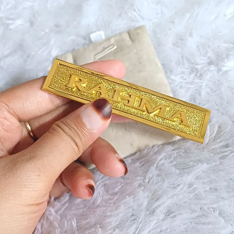 BROSS NAMETAG TIMBUL CUSTOM TITANIUM LAPIS EMAS 4