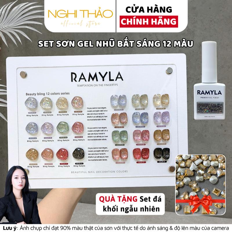  Set sơn gel nhũ bắt sáng RAMYLA 12 màu  Tặng set đá khối ngẫu nhiên  