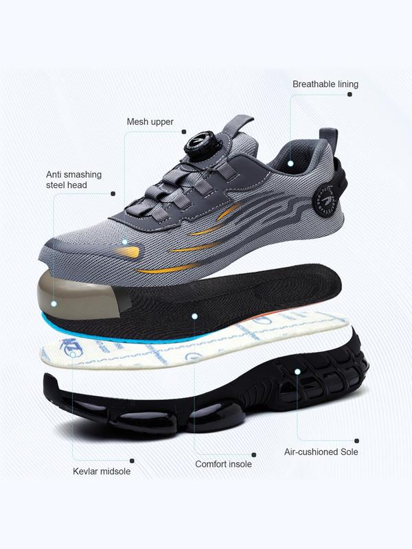 Unisex Colorblock Lace Up Front Safety Shoes, Lightweight Breathable Comfortable Anti-smash and Anti-puncture Shoes, Fashionable Shoes for Work & Daily Wear, Closed 7