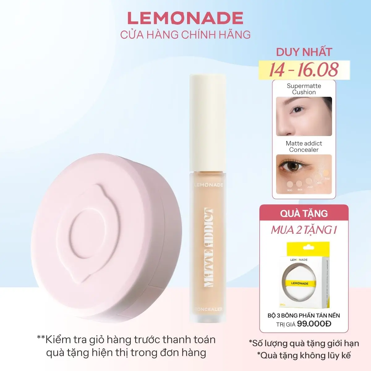Combo 01 Phấn nước siêu kiềm dầu Supermatte Cushion 15g và 01 Kem che khuyết điểm Matte Addict Concealer 3g