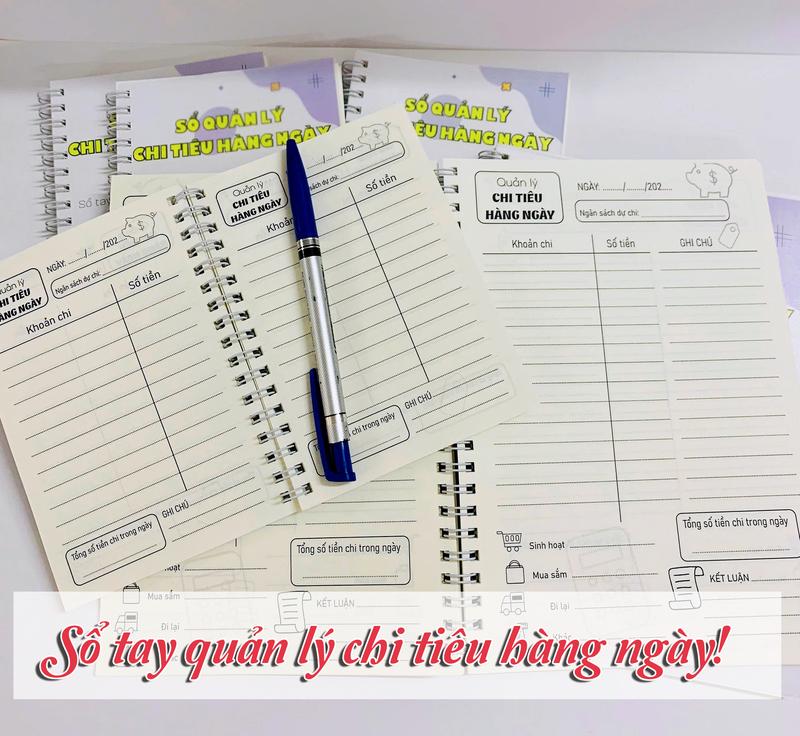 Sổ tay quản lý chi tiêu hàng ngày, kích thước A6 (10x15), Kích thước A5 (15x20cm), gáy xoắn, bìa cứng