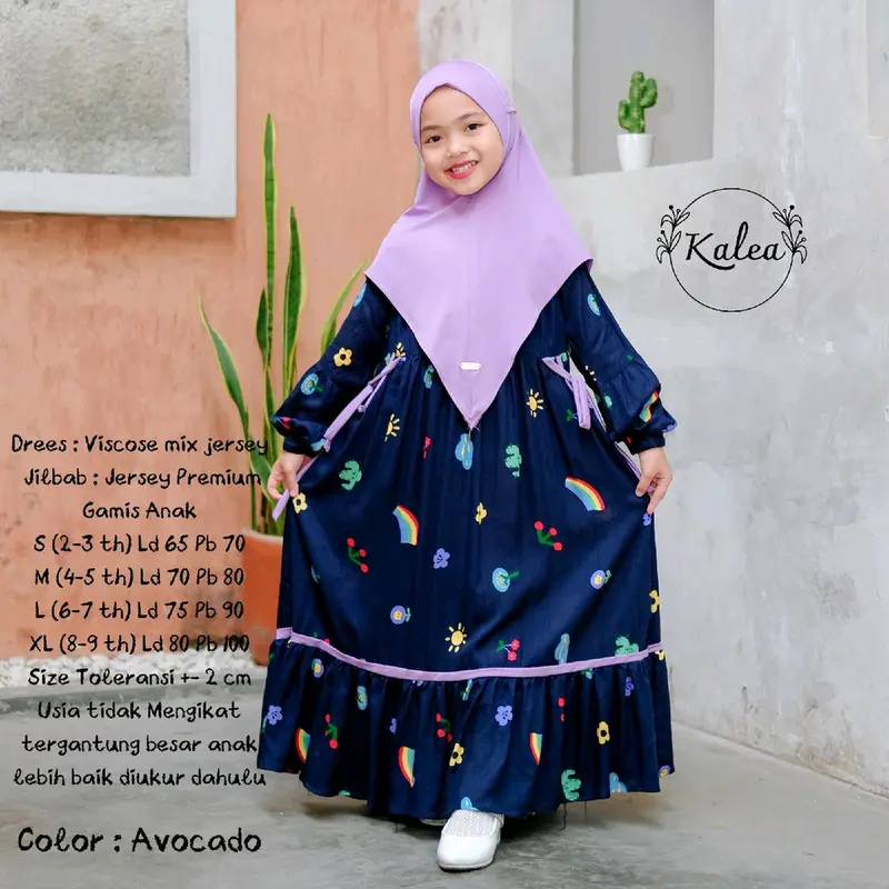 KALEA GAMIS ANAK SET JILBAB BAJU MUSLIM FREE HIJAB INSTAN USIA 23456789 tahun alzeta 1