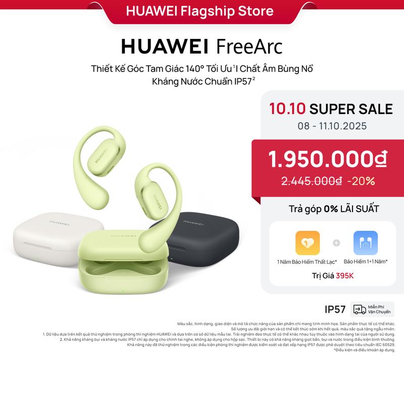 Tai Nghe | HUAWEI FreeArc | Thiết Kế Góc Tam Giác 140° Tối Ưu | Chất Âm Bùng Nổ | Kháng Nước Chuẩn IP57