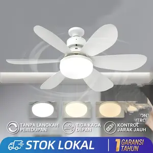 Lampu led kipas angin 6 baling ceiling fan plafon langit bohlam 30w fitting e27 remote contrl flower fan 2in1