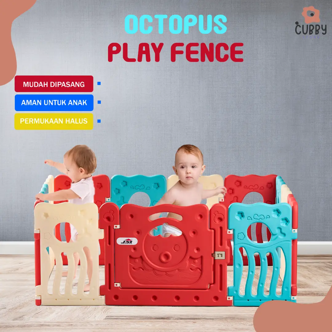 Playpen Pagar Bermain Anak Karakter Octopus - Ada Pintu Yang Dapat Dikunci - Kualitas Premium Kokoh dan Kuat