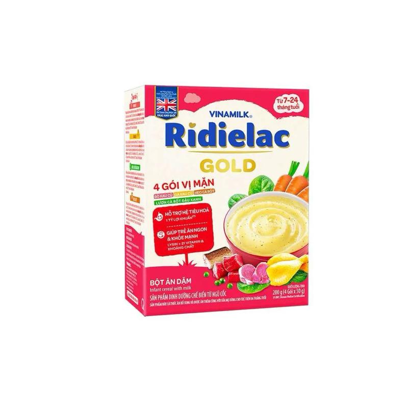 Vinamilk Ridielac Gold - Bột ăn dặm 4 gói vi mặn cho bé từ 7-24 tháng tuổi hỗ trợ tiêu hóa và phát triển trí não
