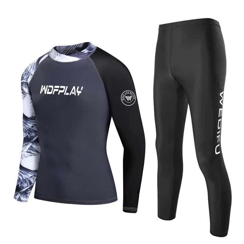 WDFPLAY men's UV Sun Protection Long Sleeve Rash Guard Wetsuit Swimsuit Top Diving Suit Men Split Long-Sleeved Trousers Sunscreen Quick-Drying Snorkeling Mother Clothing 2
