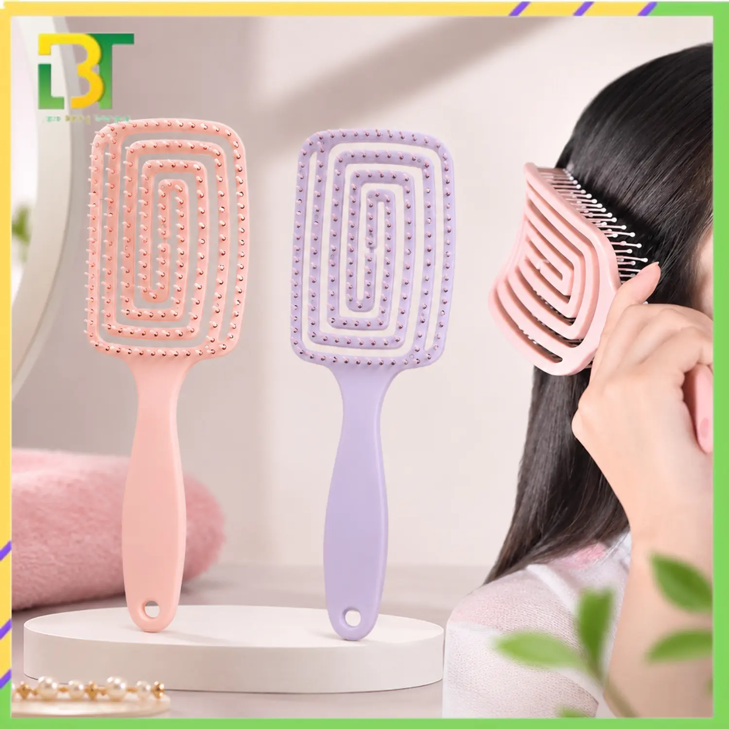 LBT - Sisir Paddle Spiral Wanita Anti Kusut Sisir Pijat lentur Pengembang Rambut Panjang Keriting Sisir Keramas