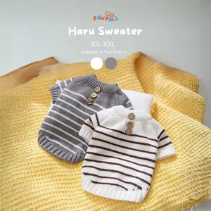 Haru Sweater - Baju Anjing Kucing Aesthetic Lucu Jantan Betina Abu Putih Garis Stripe Casual Daily Comfy Nyaman