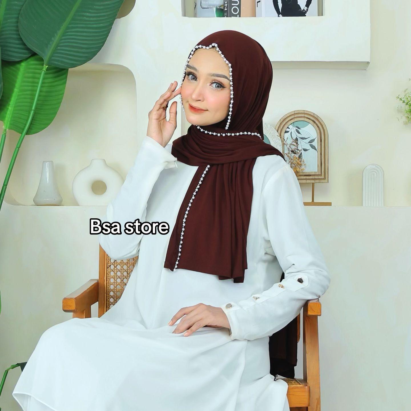 Hijab Pashmina Viscose TANSEL Payet Pinggir Beads Mutiara Kristal Handmade Premium Beaded Pearl Scarf Hijab Shawl