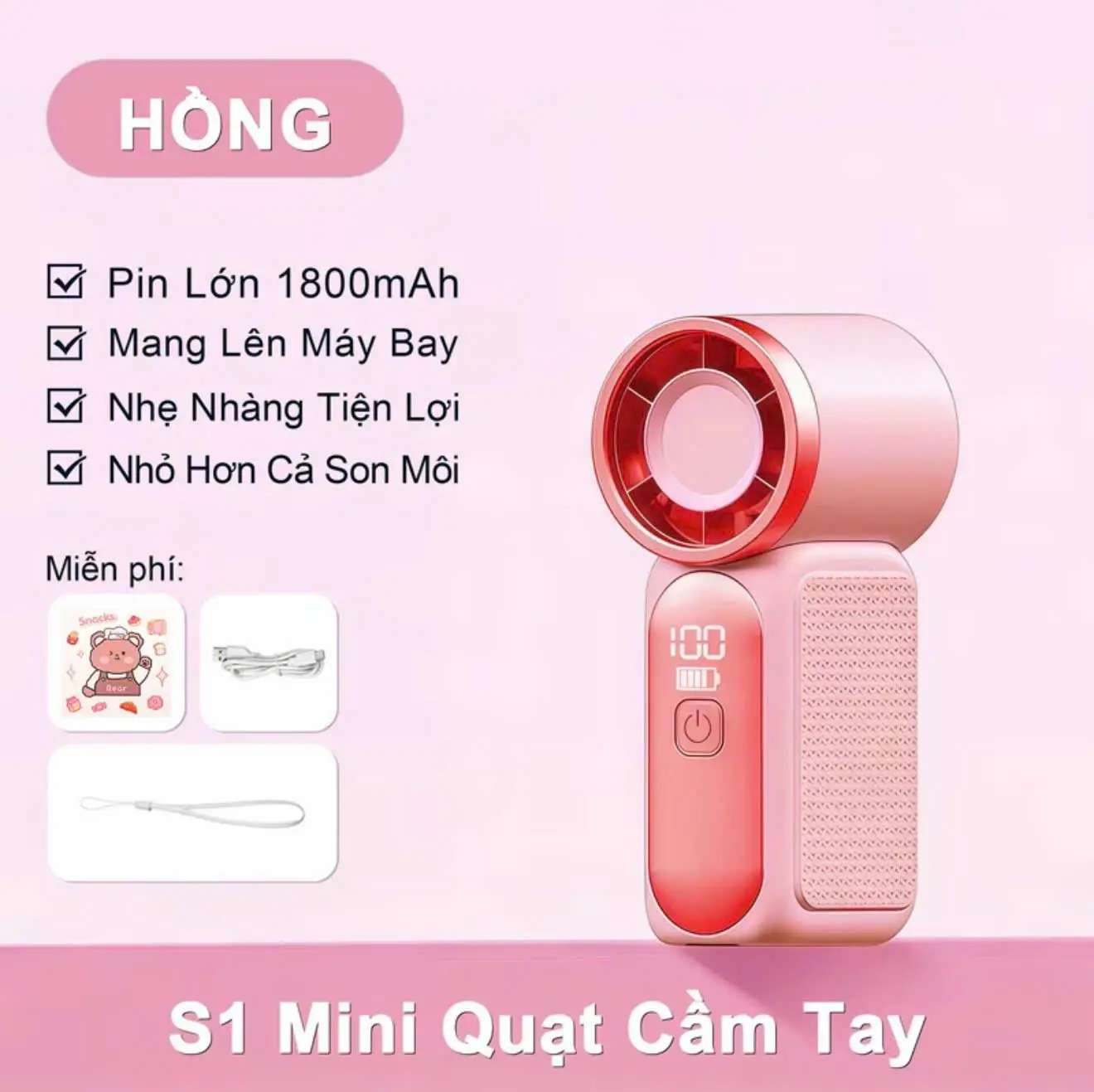 [MIGA* Deal Vào Hè] Quạt cầm tay S1 Mini tốc độ cao, 100 mức gió, pin 1800mAh làm mát nhanh, quạt tích điện S1 Mini Thiết Kế Đẹp