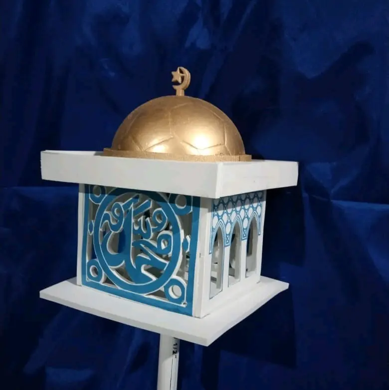 obor/lentera bentuk masjid lengkap dgn kaligrafi dan lampu led