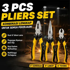 3 pcs Tang Tugas Berat 8 Inchi Set Alat Tang Hidung Panjang Set Tang Hidung Panjang Alat Tang Tugas Berat Catok Tang Kelas Industri Cocok Untuk Pekerjaan Perbaikan Dalam Dan Luar Ruangan, Pemotongan Baja, Pemotongan Kawat