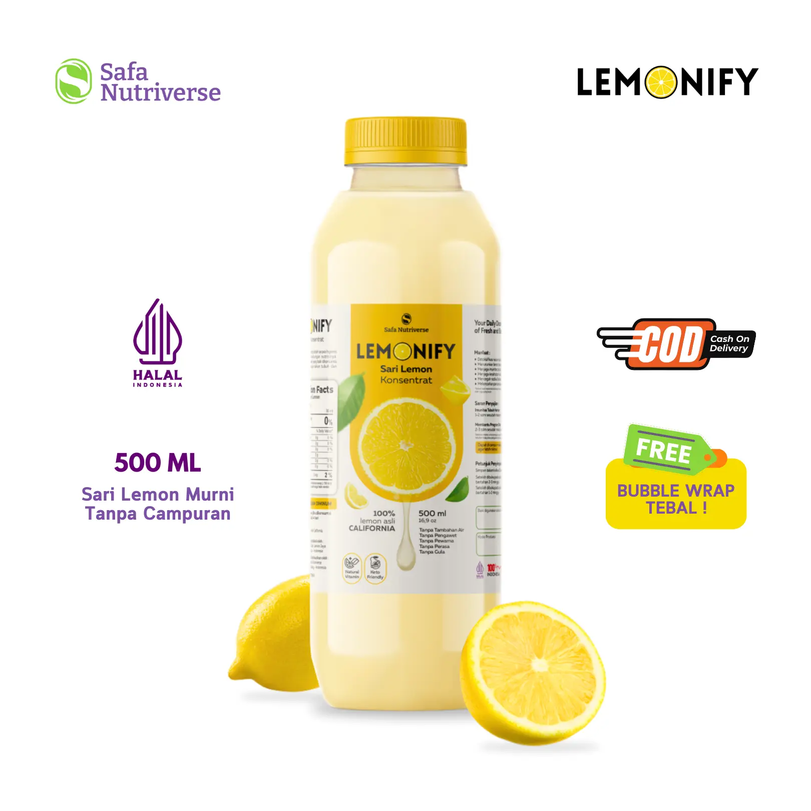 LEMONIFY Sari Lemon Murni 500ml HALAL ORGANIK Jus Juice Jeruk Orange