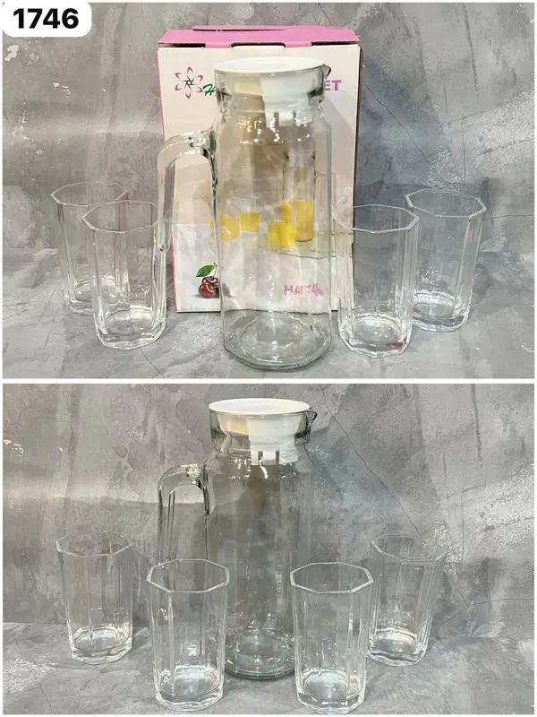 Set Teko Kaca Motif Emas Teko 5 In 1 Kaca untuk Teh - Tea 5