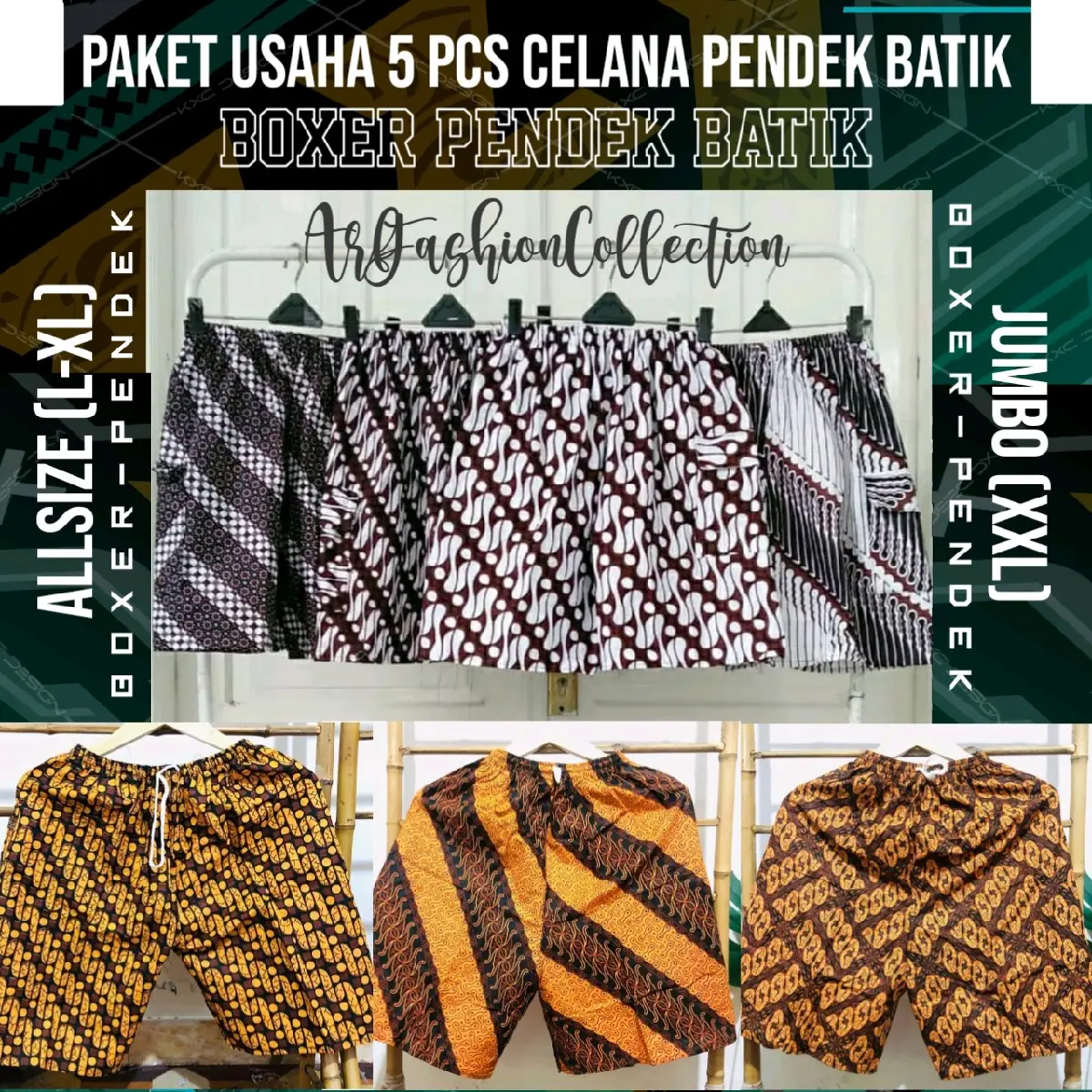 Paket Usaha 90rb isi 5 pcs Celana Batik Pendek  Dewasa Dan Jumbo Putih Coklat Karet Melar Motif Kain Katun Nyaman Santai