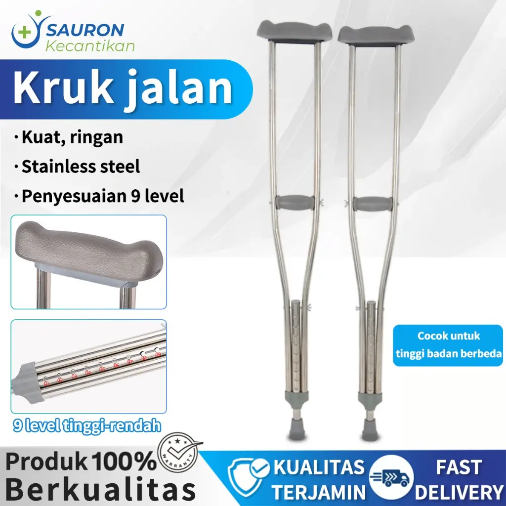 New Sauron jual sepasang tongkat ketiak stainless/2 pcs tongkat kruk crutch/alat bantu jalan ketiak/tongkat ketiak alat bantu jalan