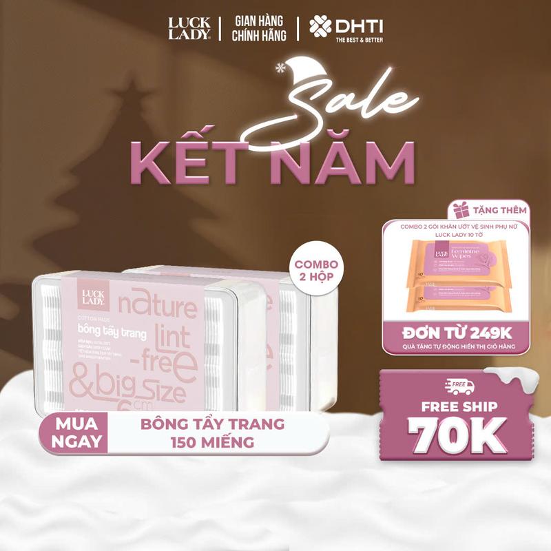  Bông tẩy trang Luck Lady cao cấp dạng hộp nhựa 150 miếng hộp mềm mịn làm sạch da đắp toner pads skincare làm đẹp da kích thước 60x80mm 
