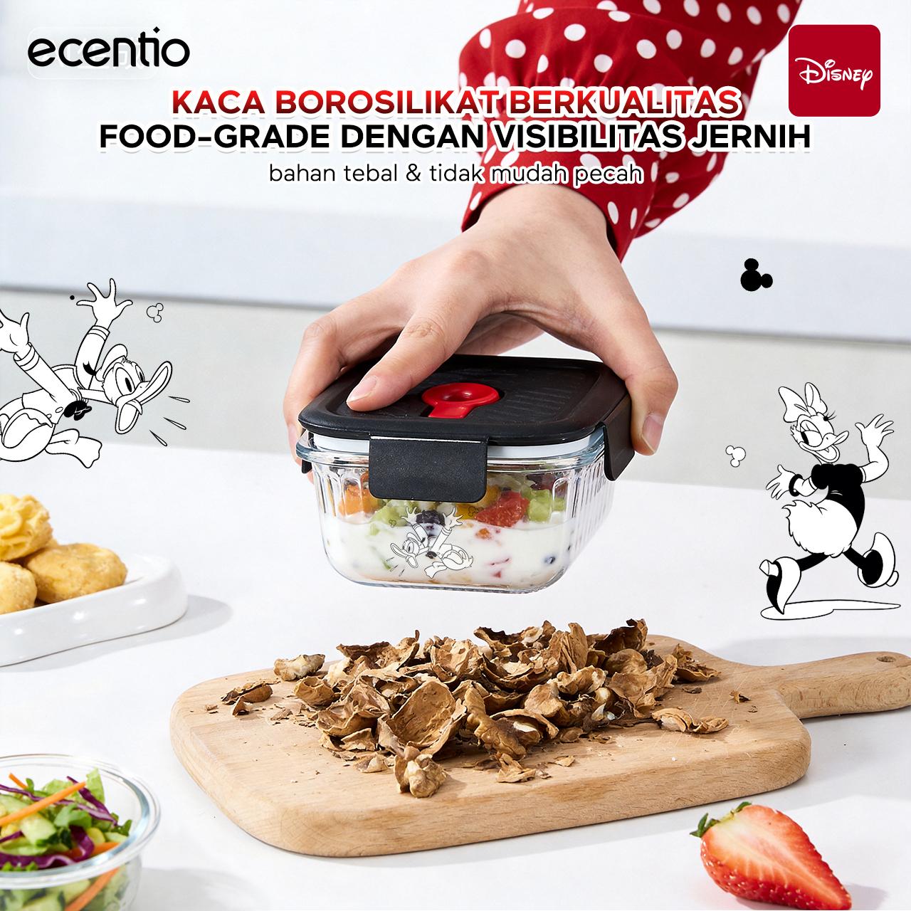 【Live Exclusive】 ecentio Food Container Mickey Mouse 3pcs & Tas Portable,410ml+700ml+1050ml Toples Kaca Mudah Dibersihkan,Tas Penyimpanan Portabel Kapasitas Besar,Cocok untuk bekal makanan