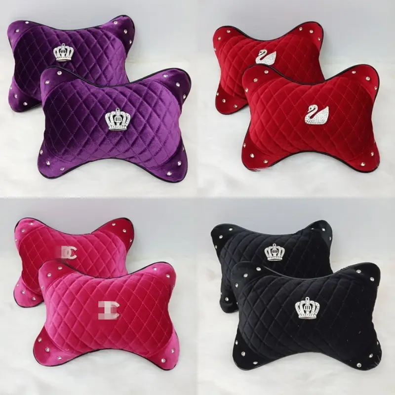 Bantal Headrest Mobil Sandaran Jok Mobil Motif DAD Mahkota CROWN, CC, SWAN Bahan BLUDRU Premium 1