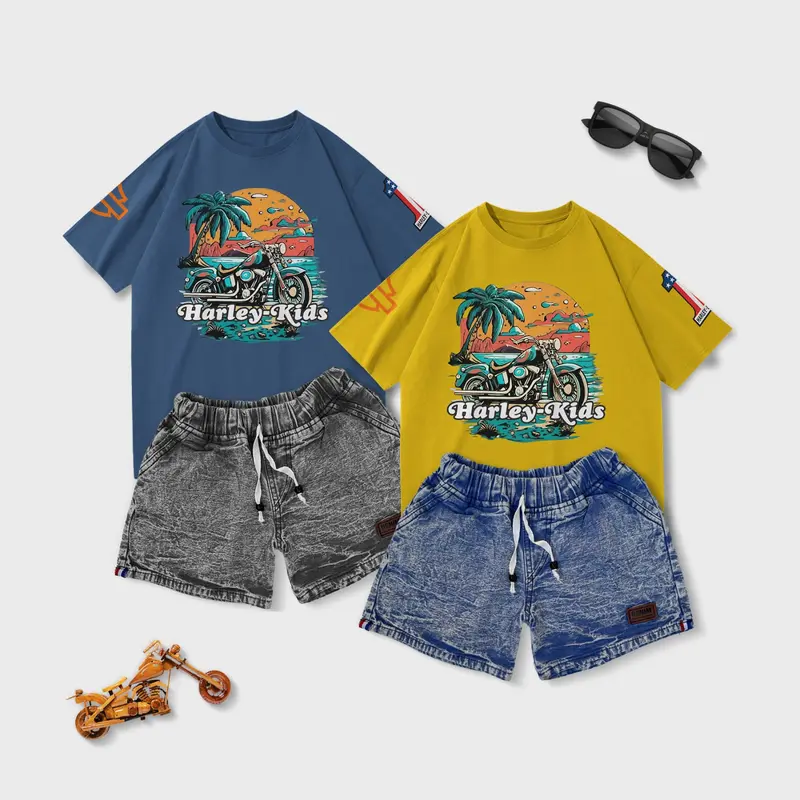 Setelan Anak Kaos Celana Jeans Usia 1-8 Tahun Laki-Laki Dan Perempuan Bahan Cotton Combet 30s 1