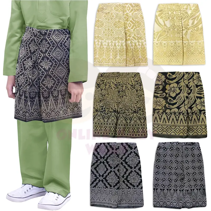 Sampin Instant Budak Bergetah Lelaki Samping Lelaki Songket Tenun Asli Murah Kanak Baju Melayu Raya Cotton Fabric