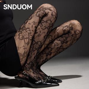 Quần tất thêu hoa SNDUOM cho nữ – quần tất mờ trong suốt với họa tiết ren toàn bộ và đá pha lê, mang lại sự thoải mái thanh lịch hằng ngày