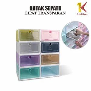 [COD] SK C158 Kotak Sepatu Lipat Transparan Tebal Rak Sepatu Plastik Susun