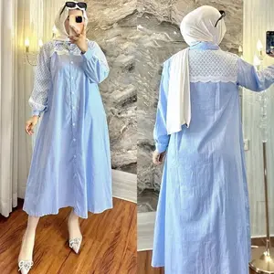 Gamis Gaudy Midi Dress Katun Motif Salur Terbaru Mix Brukat Renda/ Gamis Midi Kekinian Wanita Muslim