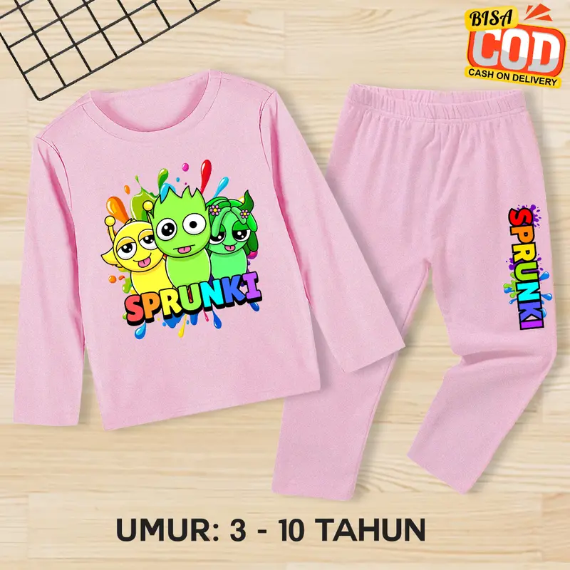 Setelan Sprunki Lucu Anak Laki-Laki/Perempuan Umur 3-10 Tahun Baju Sprunki Celana Panjang 6