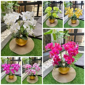 Anggrek Latek Film Premium 8 Cabang Vas Bola Bunga Gold Plastik dengan Batu Coral Diameter 18 cm Tinggi 50 cm Cocok untuk Dekorasi Rumah Menarik