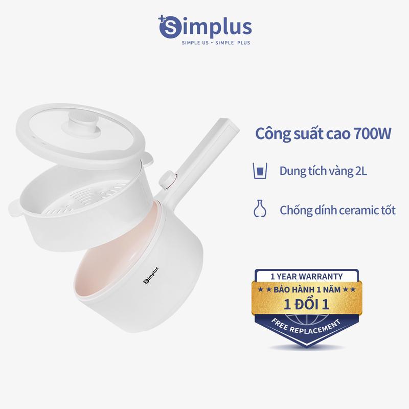 SimplusVN Nồi Điện Đa Năng Simplus 2L Tặng Xửng Lòng Nồi Men Gốm Chống Dính DZGH009 Bảo Hành 1 Năm Chỉ Đổi Không Sửa