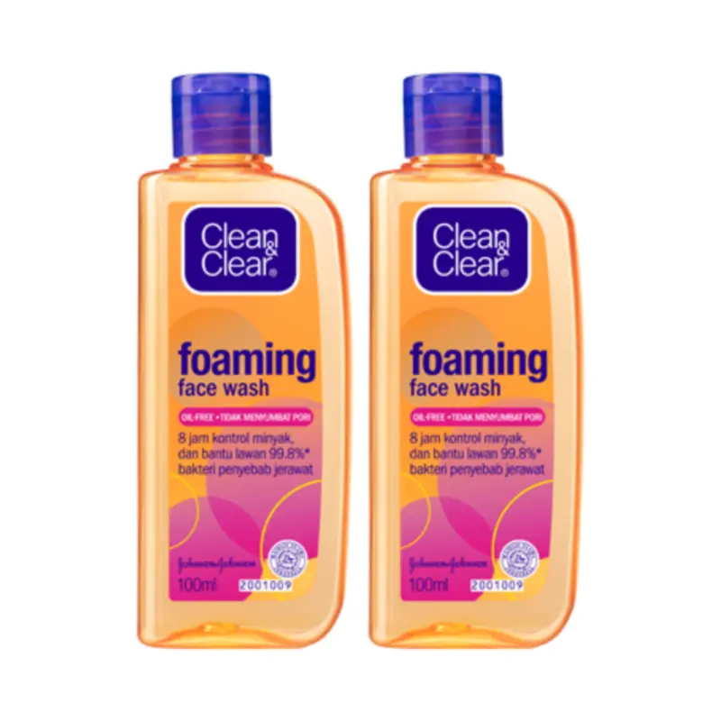 Paket Twin Pack Clean & Clear Foaming Face Wash Oil Free & Glowing Skin 100 ml x2 Pcs 1