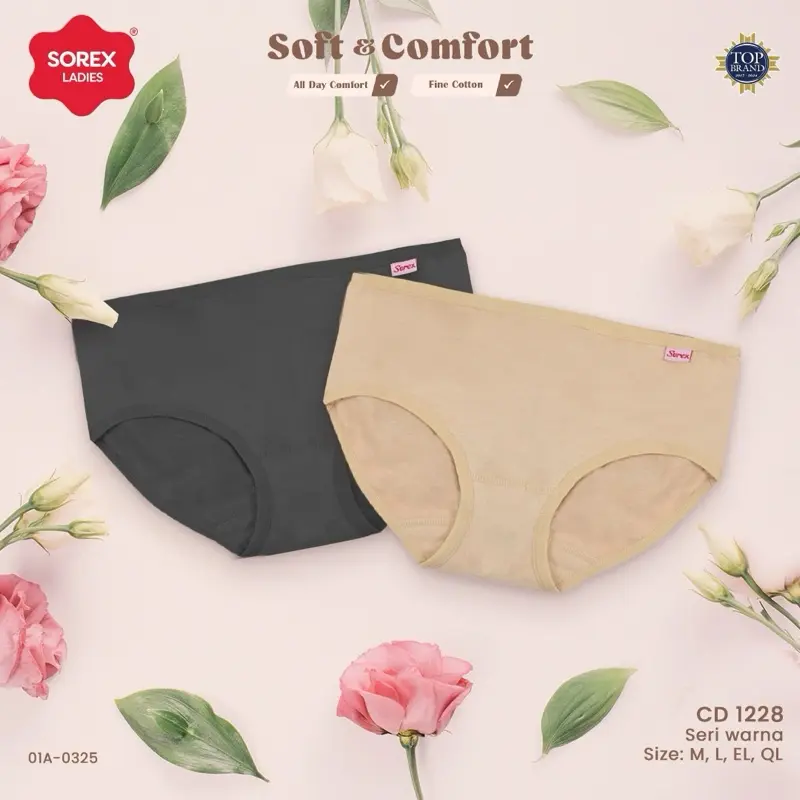 SOREX 3 pcs Celana Dalam Wanita 1228 M| L| EL| QL Soft & Comfort Lembut dan Nyaman Katun Cewek 0