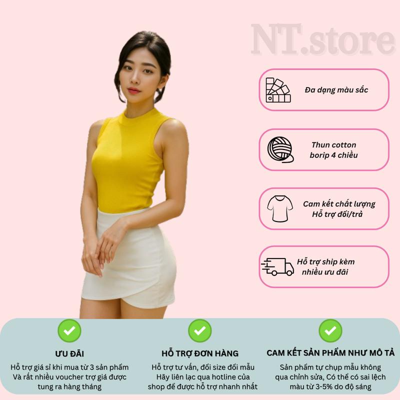 A39 Áo Thun Nữ Ba Lỗ Cổ Cao Form Thường Nhiều Màu Tôn Dáng Thời Trang NT.store