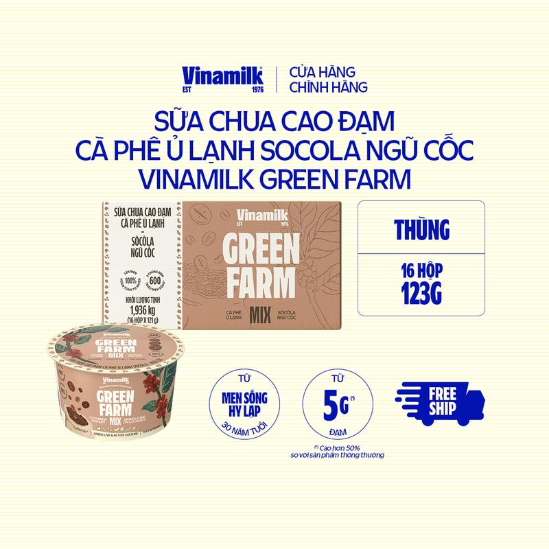 [CHỈ GIAO HCM+HN] Combo 8 hộp Sữa chua ăn Cao đạm cà phê ủ lạnh socola ngũ cốc Vinamilk Green Farm - hộp 123g
