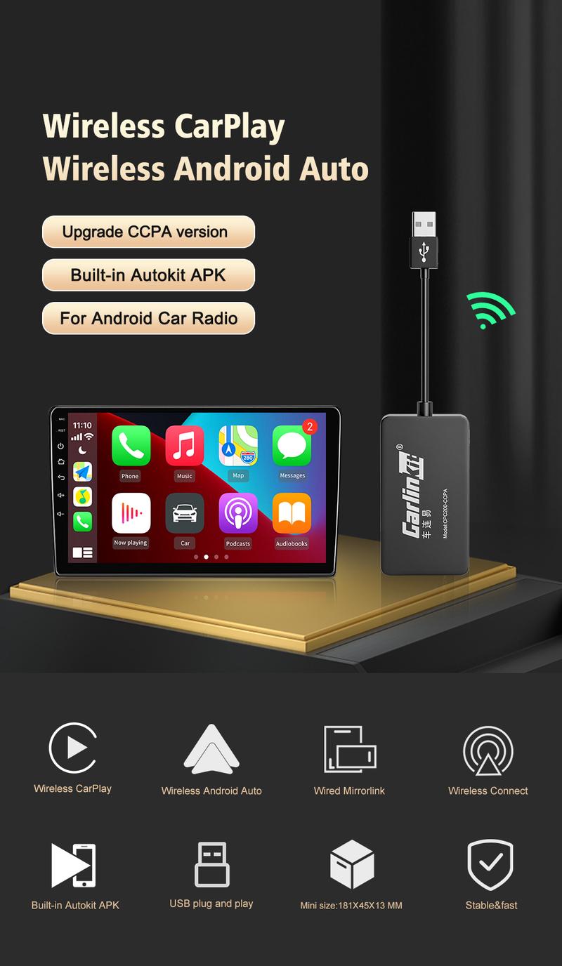 Product Introduction of CarlinKit CCPA Wireless CarPlay AI Box Wireless Android Auto USB Dongle Mirrorlink Bluetooth Auto Connect For Android Car Radio 14
