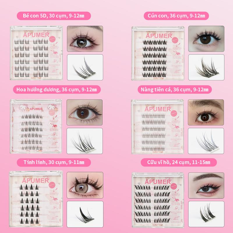 [99K/6PCS] MI GIẢ CỤM KHÔNG GÂN APUMER tự nhiên 6 hàng có sẵn keo dùng dạng đuôi cá loại A, có thể tái sử dụng nhiều lần có keo sẵn