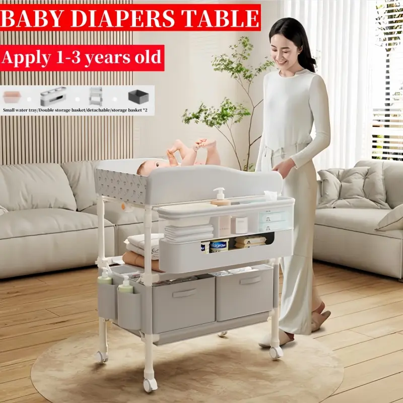 Adjustable Height Baby Changing Table, Versatile Folding Changing Table, Grey-54x81x103cm