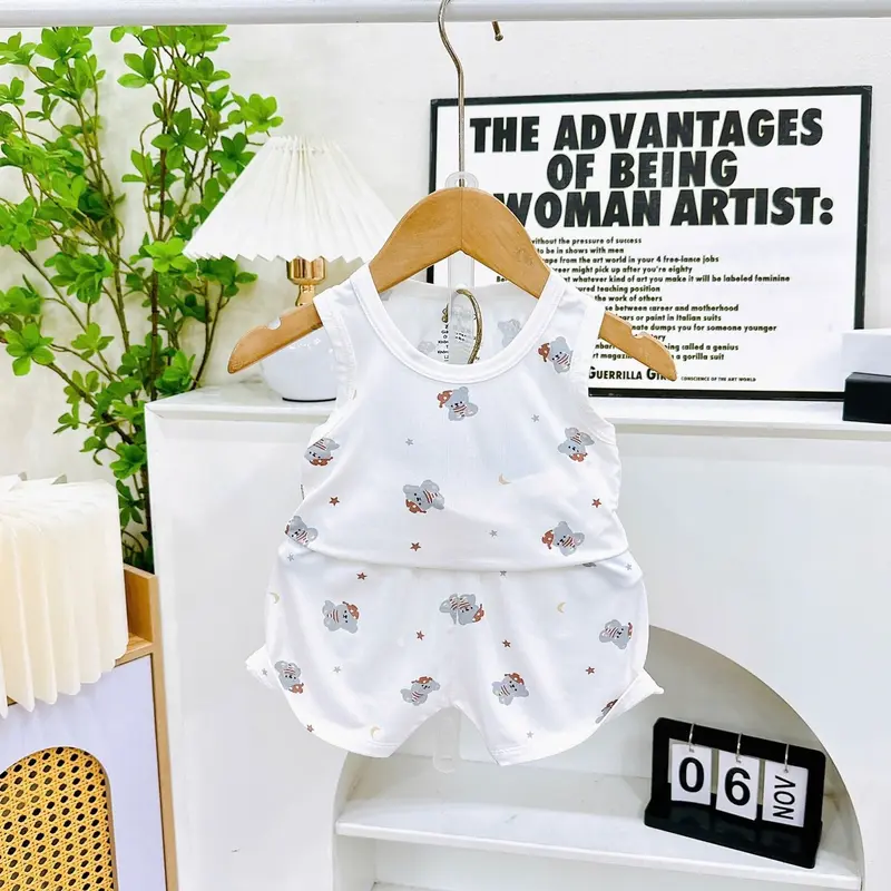 Combo 3 Bộ Ba Lỗ Chất Petit Mềm Mát, Thấm Hút Mồ Hôi Tốt, Họa Tiết Dễ Thương Cho Bé Trai, Bé Gái Từ 4-14Kg_M46( Nền Trắng) 2